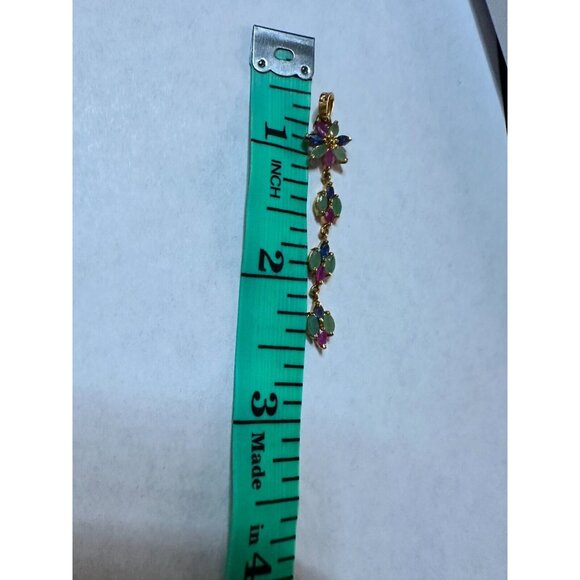 14k Solid Yellow Gold Flower Dangle Pendant Charm Natural Mix Stones 1.64 Grams - Picture 6 of 7